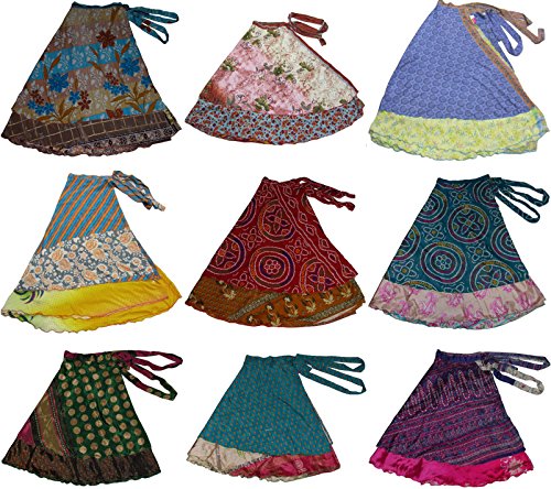 Wevez® Pack of 3 Pcs Original Two Layer Printed Wrap Around Skirts (Long(36 Inches Length))4
