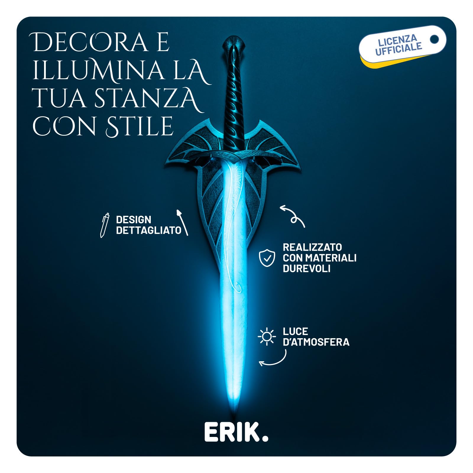 Grupo Erik Signore degli Anelli Lampada da Parete Spada Pungolo | Luce LED | Luce LED Blu, Supporto da Parete, Ricaricabile, Cavo USB-C, 51 x 12,5 x 3,3 cm, Lord of the Rings