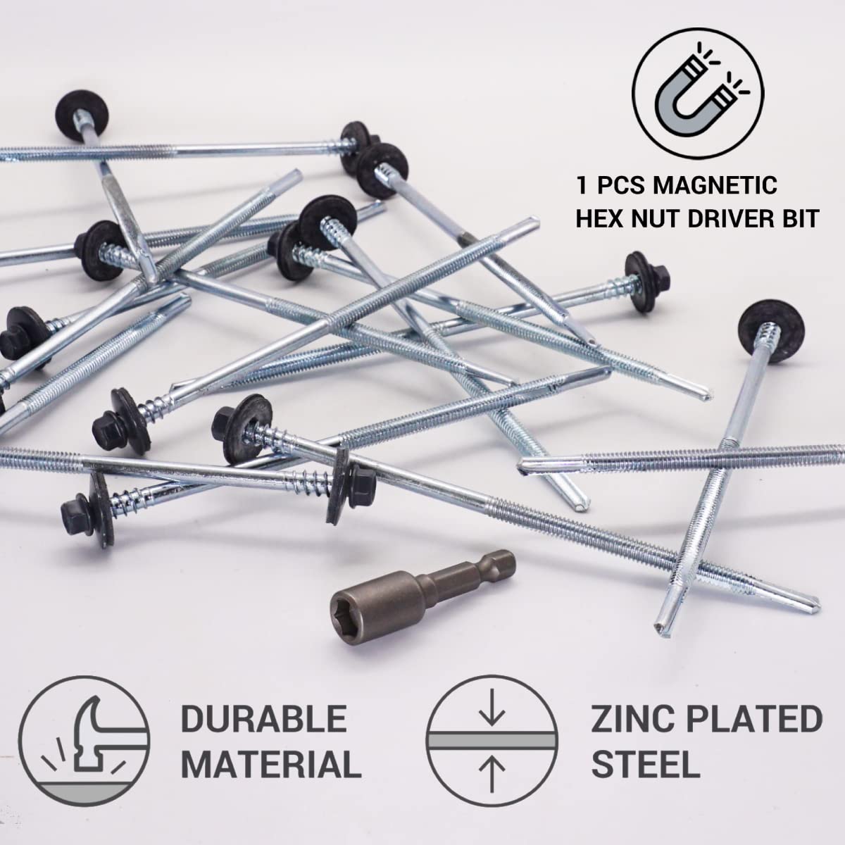 (50 pcs) Painted Self Drilling 5.5 x 150 mm Screws with EPDM Washers for Sandwich Panels Hex Head (Anthracite Grey, RAL 7016) - Image 2