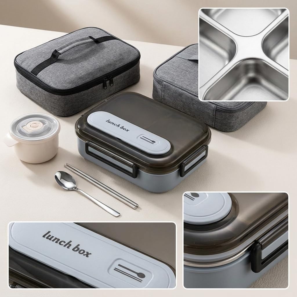 Porta Pranzo Termico in Acciaio Inox 316 con Riscaldamento Acqua Calda per Impiegati e Studenti, Set Completo con Borsa e Posate, color to 1