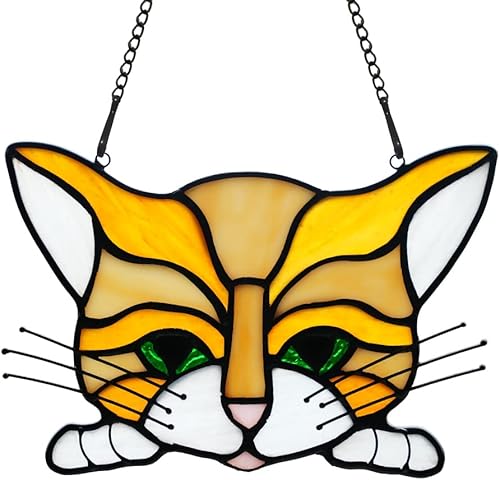 BOXCASA Regalos conmemorativos para gatos, colgantes de vitrales, decoración de gato naranja, atrapasoles para mascotas, regalo de condolencias para