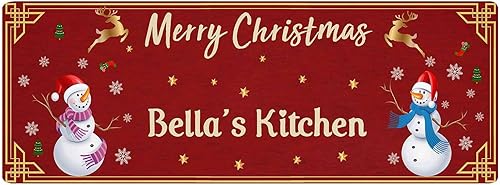 Tapetes de cocina navideños personalizados para el piso, alfombras de cocina personalizadas con nombre de la familia, tapete de cocina
