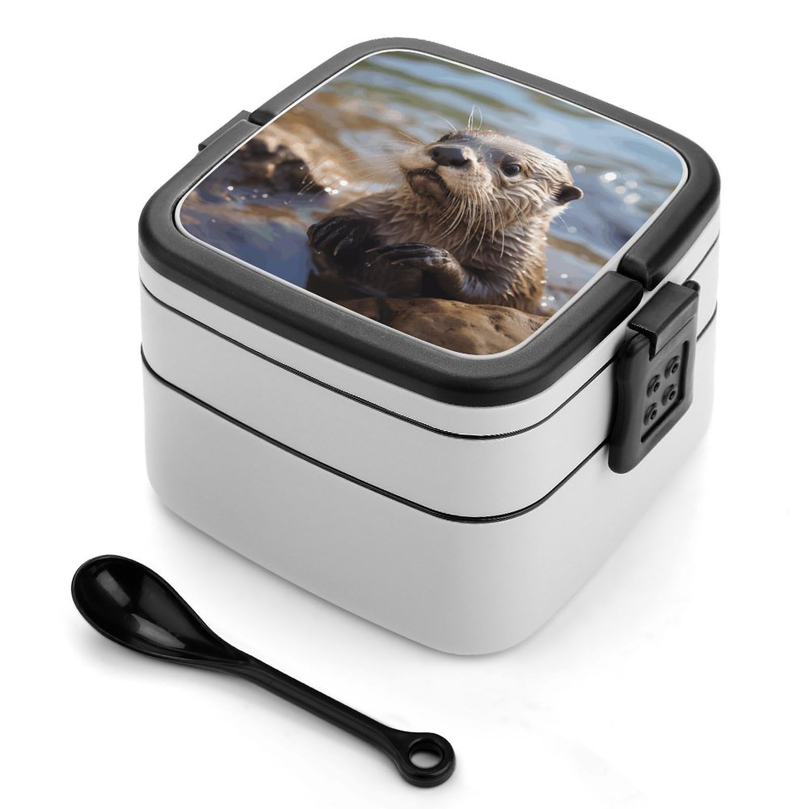 VstaDank Otter Playing in The Water Bento Box Portable Adult Lunch Box with 2 Layer&Spoon Reusable Insulated Lunchbox Large Food Containers Leak Proof Lunch Containers for Work Camping Meal Prep