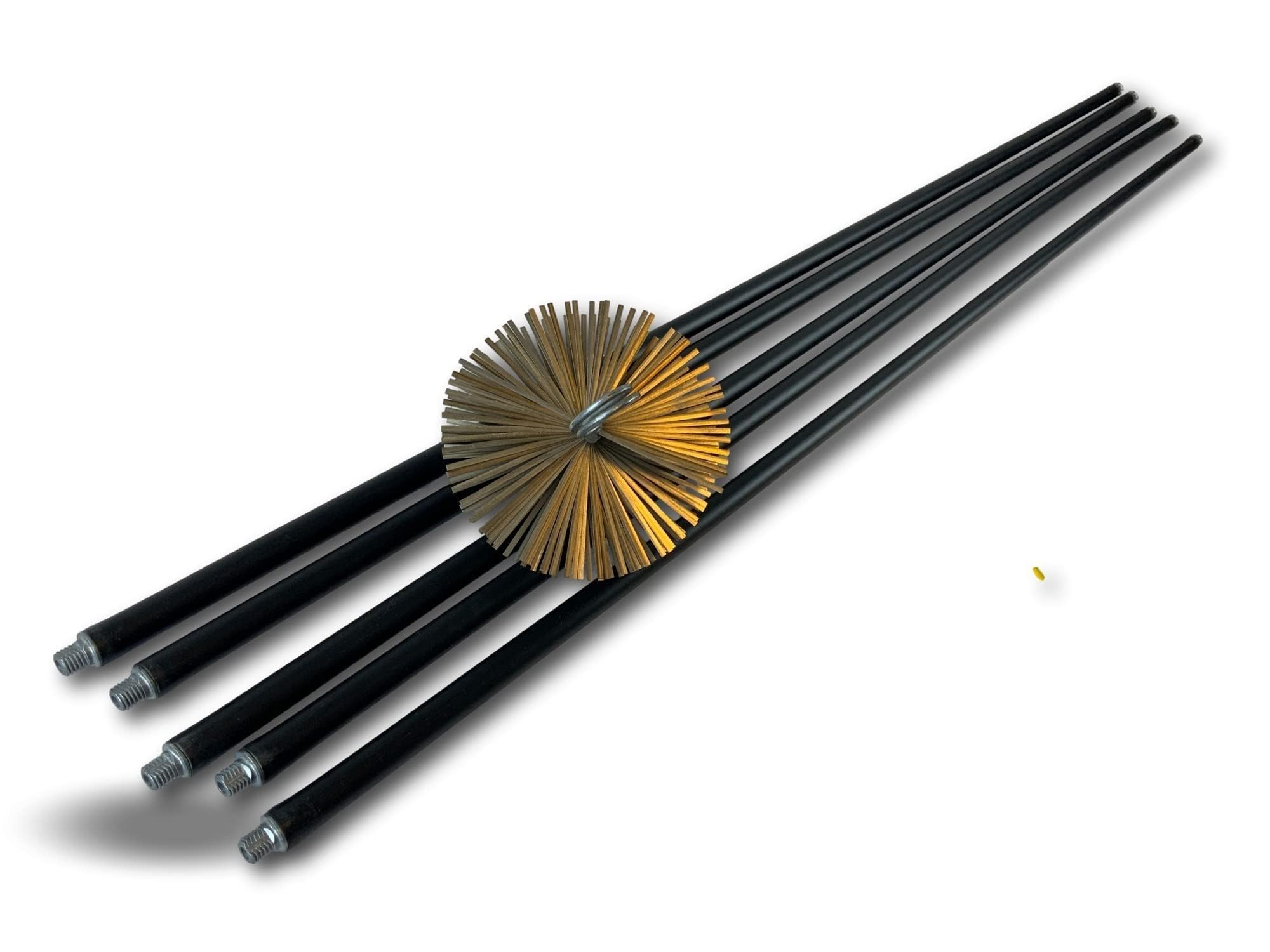 Kibros Kit spazzacamino classico non intubate acciaio Ø 180 mm 5 aste | Scovolo in acciaio piatto, 5 aste nere cave Ø 17 mm, 5×1,4 m per un totale di 7 m.