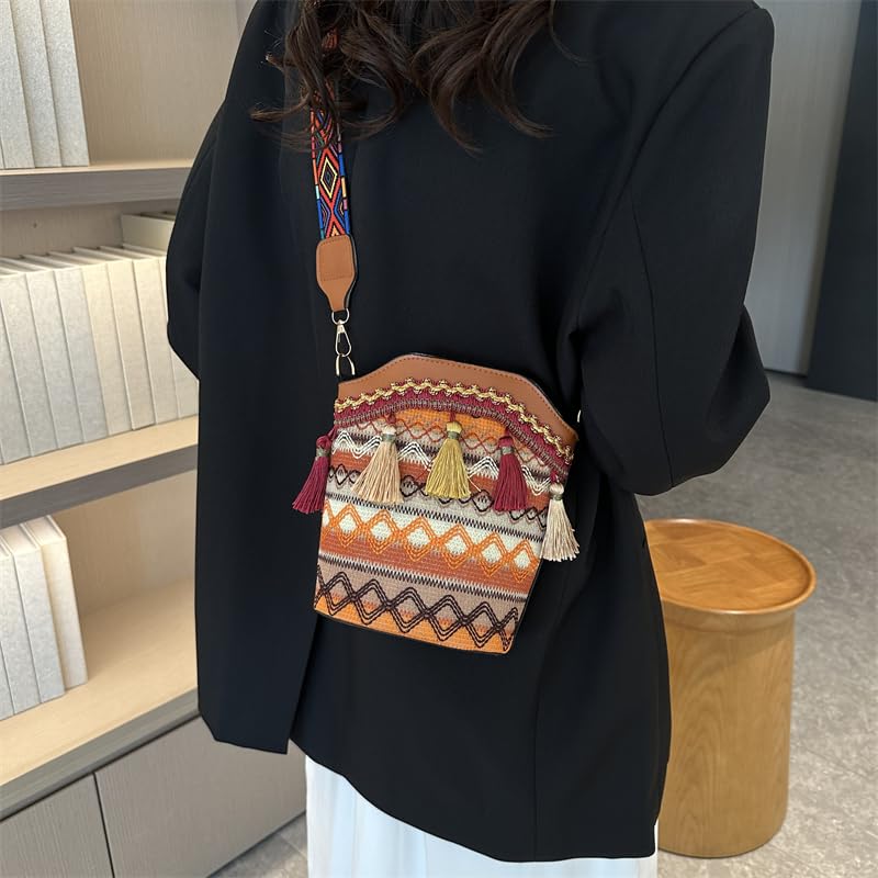 Bolso bandolera de piel sintética para mujer, hecho a mano, étnico, tejido