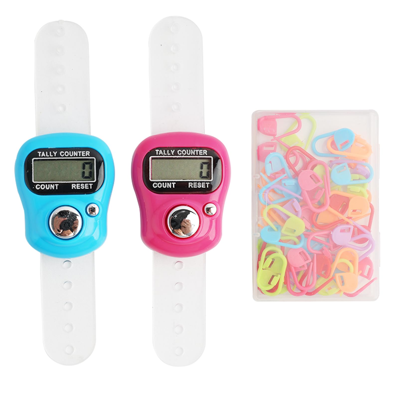 2 Pezzi Mini Contatore Delle Dita, Mini Contatore Elettronico con Display LCD Portatile 50 Segnapunti Colorati per Maglia e Uncinetto, Ideali per Golf e Sport, Mini Contatori Digitali Portatili