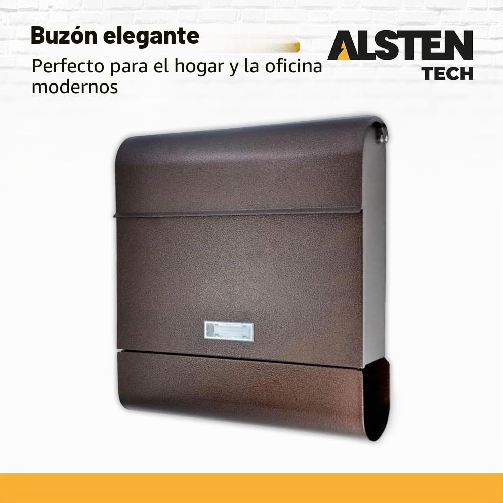 Buzón de Pared con diseño Moderno, Color Bronce Envejecido | Con compartimento para periódicos, tamaño C4, bloqueable, 3 llaves, placa nominativa, color marrón antiguo