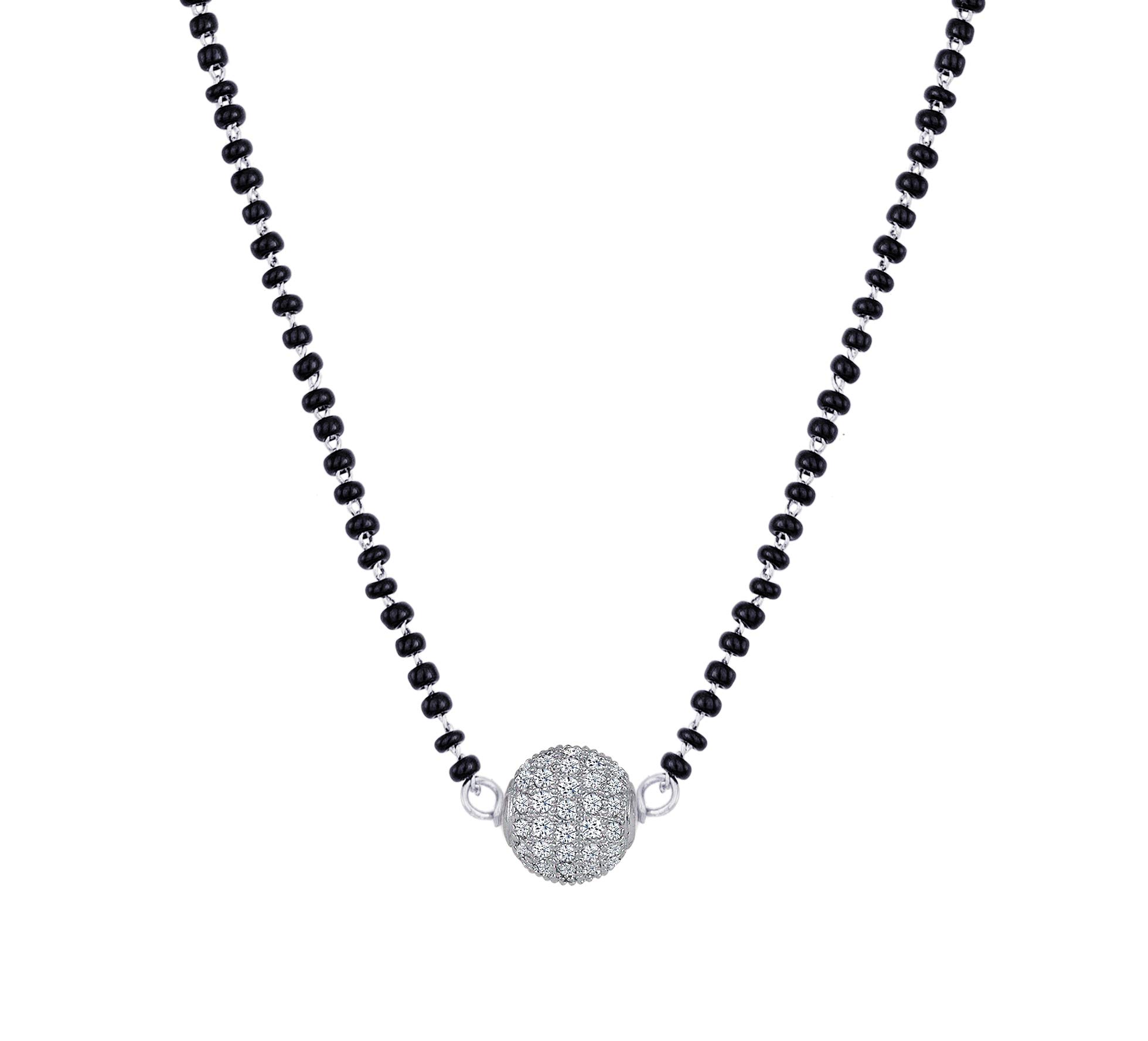 JFL - Jewellery for Less Womens Traditional Silver Plated American Diamond Studded Single Ball Pendant Short Chain Mangalsutra (B091T263BK) Amazon Price History, Amazon Price Tracker