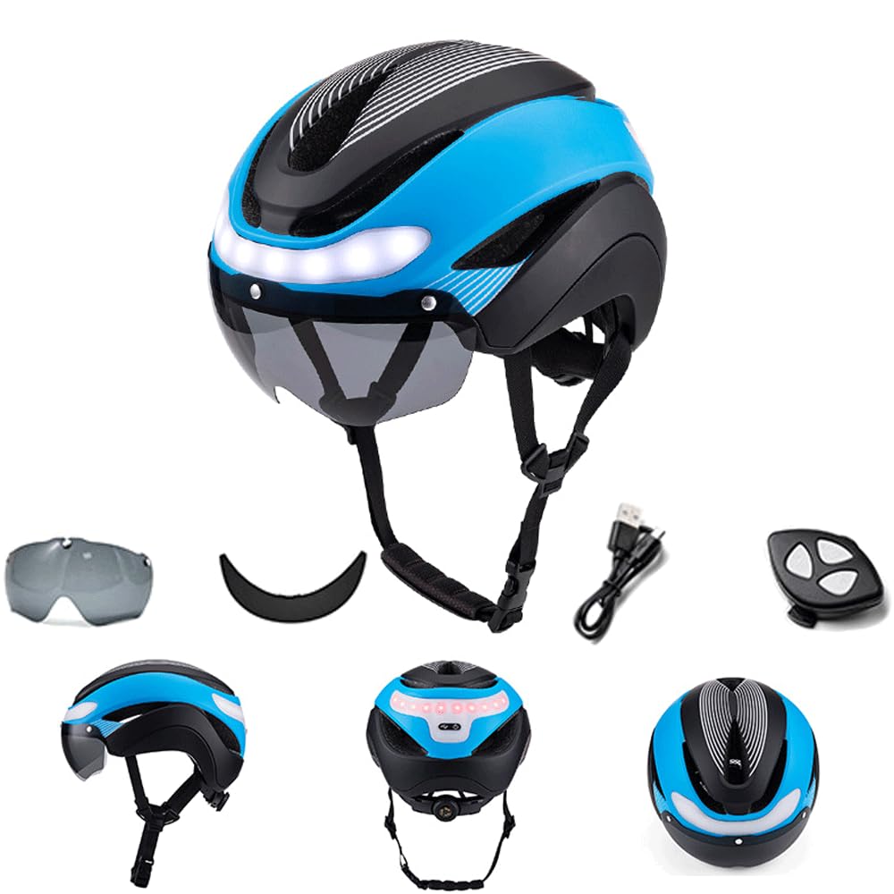JoyykoHelmet Bike Adult with Usb Rechargeable Led with Remote Control Front and Back Light Road Bicycle Helmets Bike Helmet for Men Women Removable Goggle Cycling Helmet Suitable