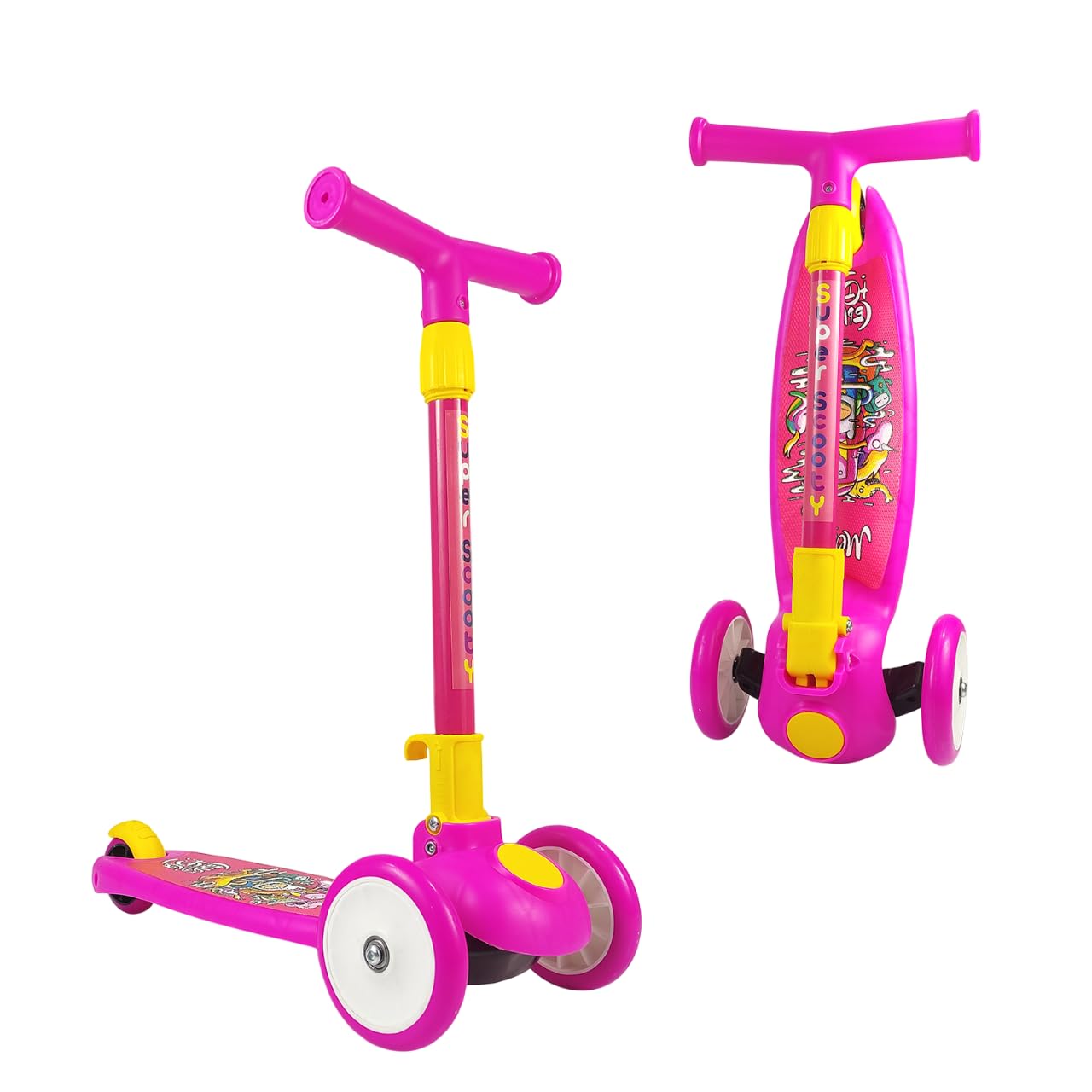 NHR Smart Kick Scooter for Kids, 4 Adjustable Height Scooter, Foldable & Attractive PU Wheels with Rare Brakes for Kids Age Upto 2+ Years (20 kg, Pink)