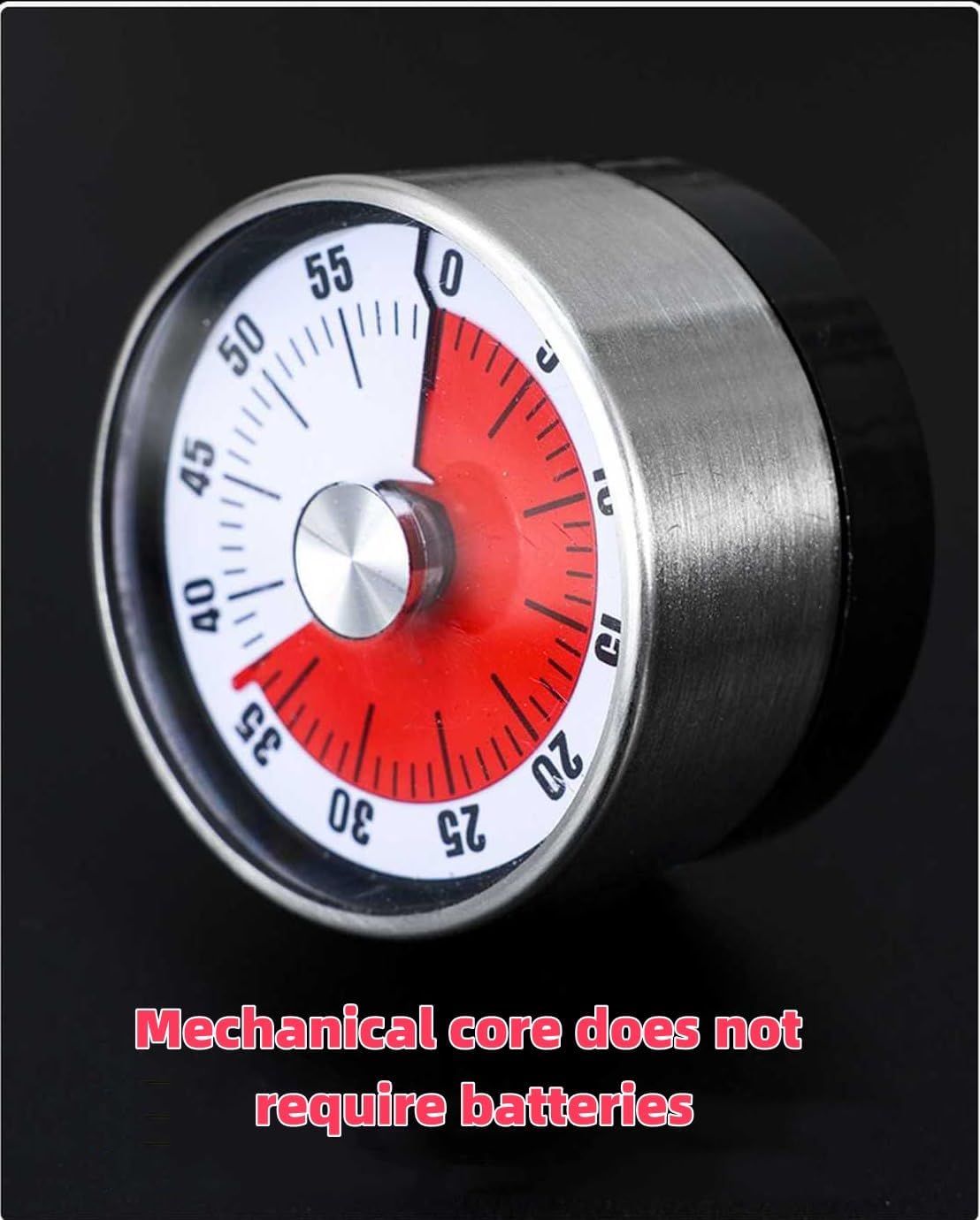 Mechanical Kitchen Timer, Stainless Steel, Red White, 60-Minute