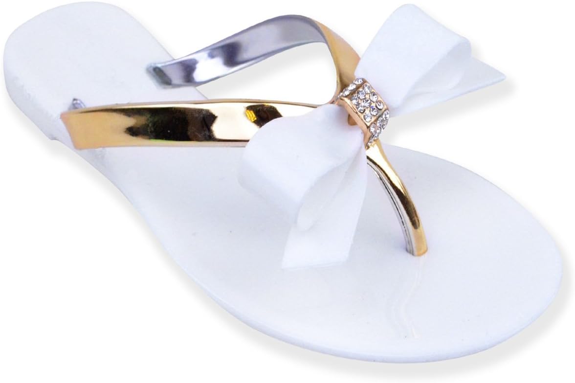 Heelberryยฎ Womens Ladies Bow Diamante Jelly Flat Summer Toe Flip Flop Thong Sandals Size