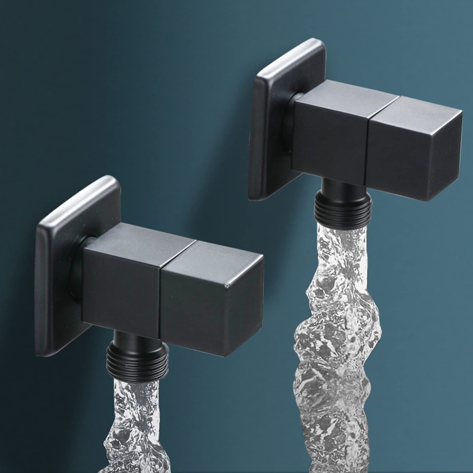 TTDGYYXW Ventil schwarz Wasserventil 1/2 Zoll G1/2" Absperrventil Eckventil Messing wandmontiertes quadratisches Badezimmer-Küchenanschlussventil, schwarz (Nero)