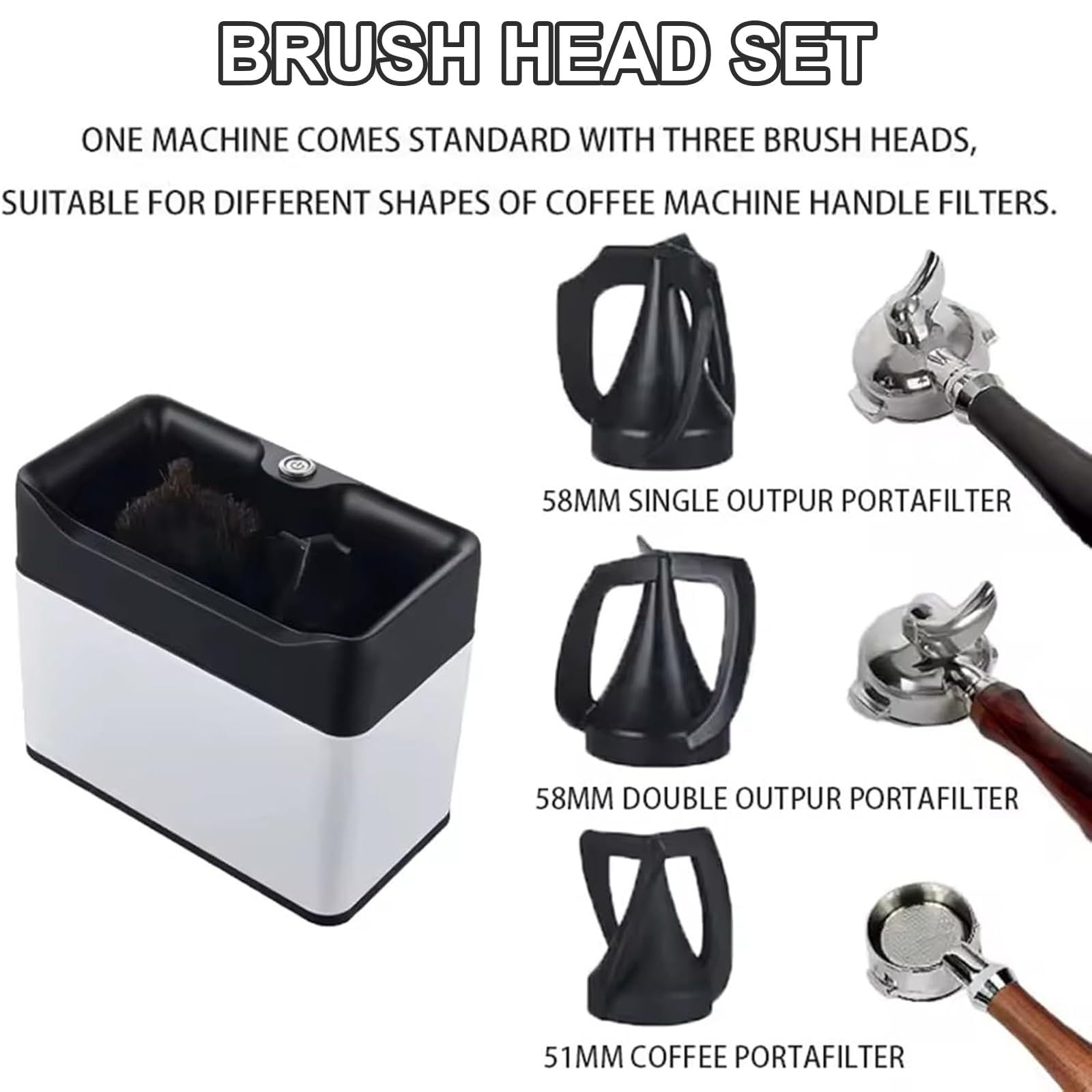 Máquina Automática De Limpieza De Posos De Café, Limpiador De Portafiltro Eléctrico, Rotación De 340 RPM, Limpieza Rápida En 3 S, Cabezales De Cepillo Dobles, con Caja para Posos De Café