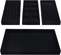 BELLE VOUS Vassoio Porta Gioielli Donna in Velluto Nero Impilabile (4pz)- Portagioie Donna da 35,3 x 24,2 cm- Organizer Gioielli Porta Anelli, Porta Gioie, Porta Orecchini, Porta Bracciali Espositore