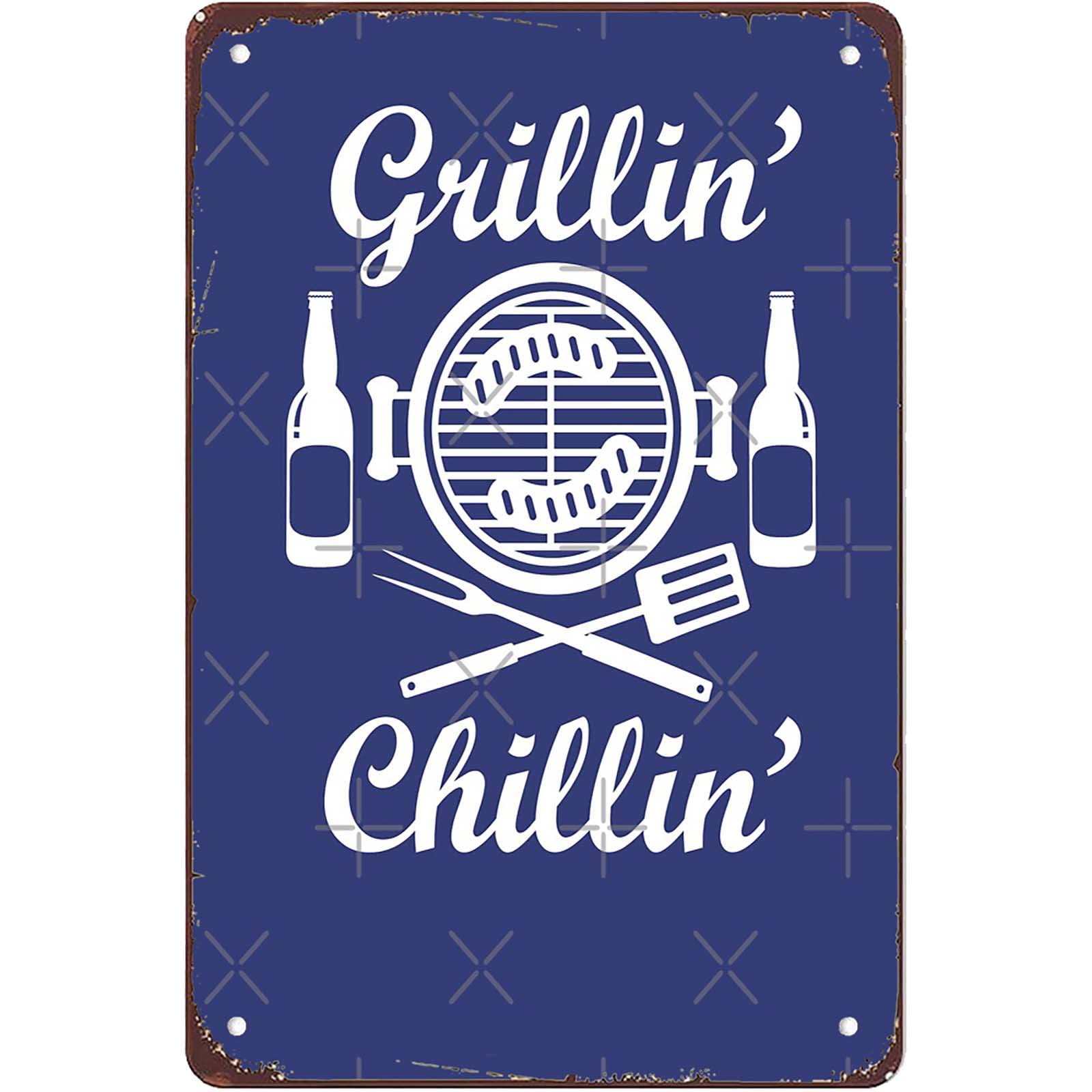peiyeety Metal Tin Sign Grillin' Chillin' Quote Vintage Decorative Metal Wall Art Plaque for Home Living Room Bedroom Farmhouse Patio Rustic Wall Decor 6x8 Inch