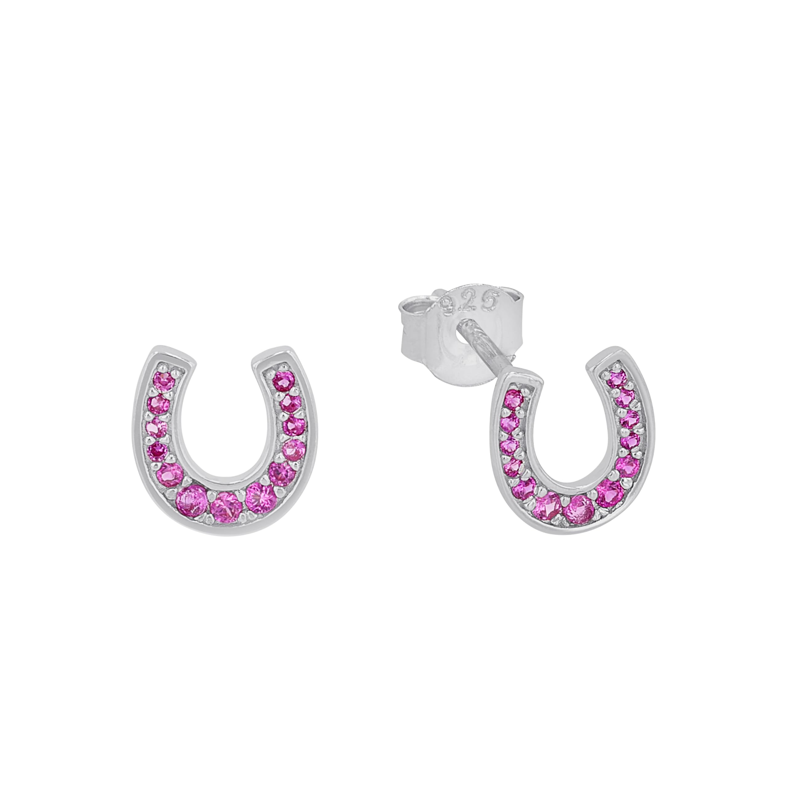 s.Oliver stud earrings 925 Sterling silver girls' children's earrings, with zirconia synth., 0.8 cm, silver, horseshoe, comes in jewelry gift box