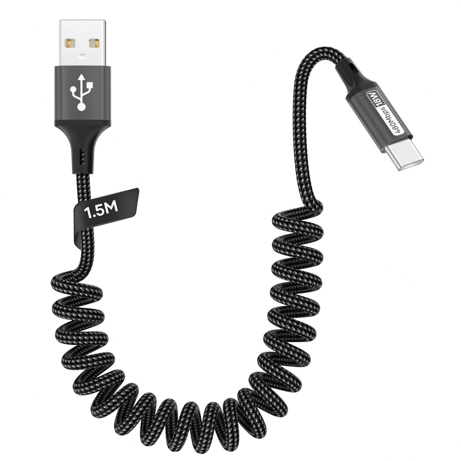 Zestiq Cavo USB C Spirale, 【0.4M-0.9M】 Cavo Retrattile USB Tipo C per Carplay, Cavo di Ricarica USB A a Tipo C Android Auto Compatibile con iPhone 17, 16, 15, iPad, Samsung Galaxy, Google Pixel-Nero