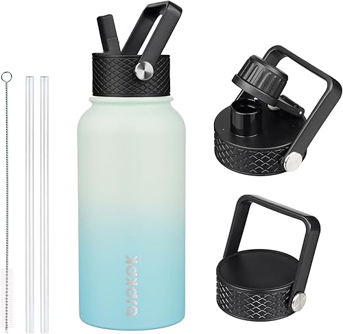 Miniatura 98 de BJPKPK Botellas de agua aisladas con tapa con pajilla, termo frío y caliente de 22 onzas, botella de agua de metal de acero inoxidable con 3 tapas,