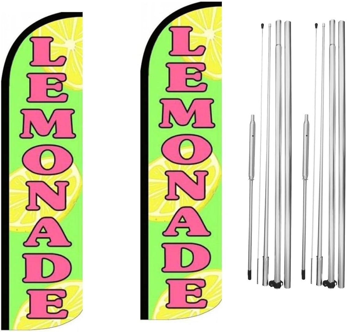 Lemonade Feather Flag | 3ft W x 11.5ft H | Durable Super-Knit Polyester with Aluminum Flagpole and Ground Spike | Outdoor Advertising Banner Flag for Promotions | Two Kits w/Hardware