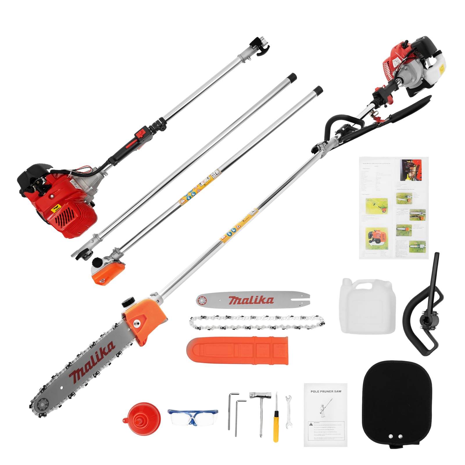 2-Stroke Tree Trimmer, 42.7CC Pole Gas Trimmer Cutter Pruner with Extension, Auto Air-Cooled Tree Trimmers Chainsaw for Outdoor Garden Branch Cutting