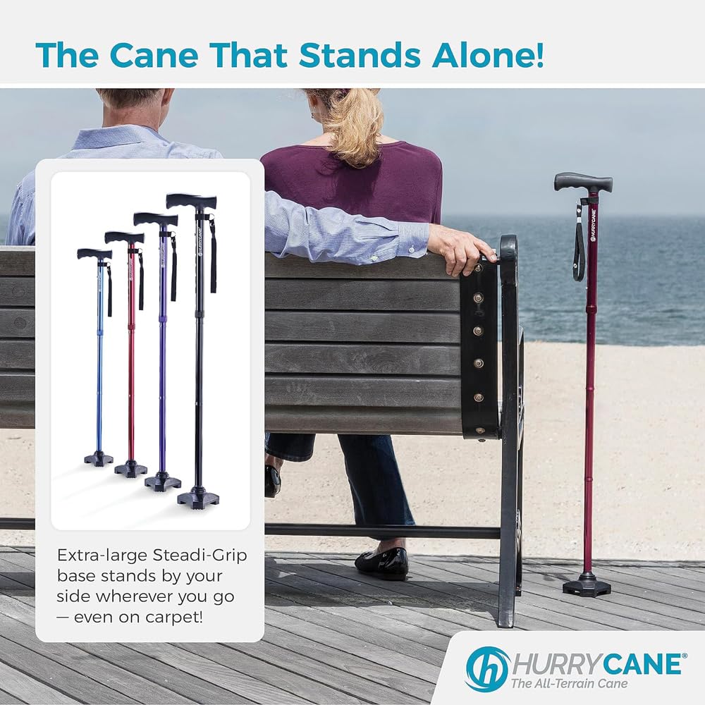 HurryCane Freedom Edition - Bastón plegable con mango en T, color morado