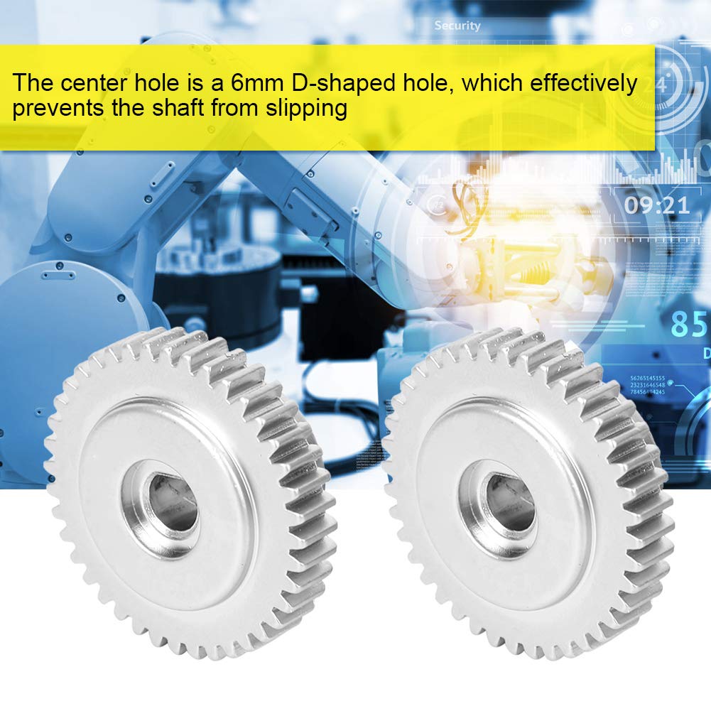 Natudeco 2Pcs 6mm 40 Teeth D Hole Gear High Strength Metal Industrial Robot Parts Center Hole Metal Round Hole Gear for Robot Industry