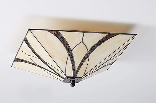 Miniatura 8 de DIRYZON EUL Tiffany Style Mission - Lámpara de techo semiempotrada de latón antiguo y pantalla de vidrio colorido, 3 luces