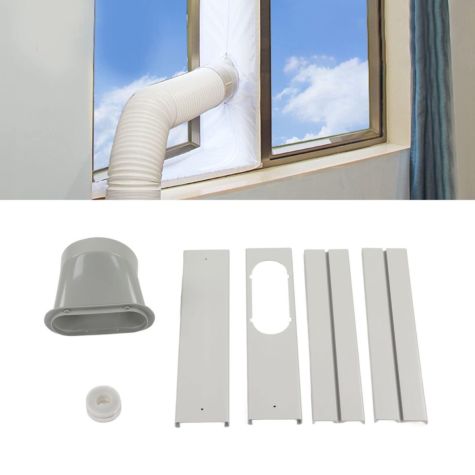 Kit de Ventana de Aire Acondicionado Portátil Actualización Deflector Retráctil Conducto de Escape de Empuje para Tubo de 150mm