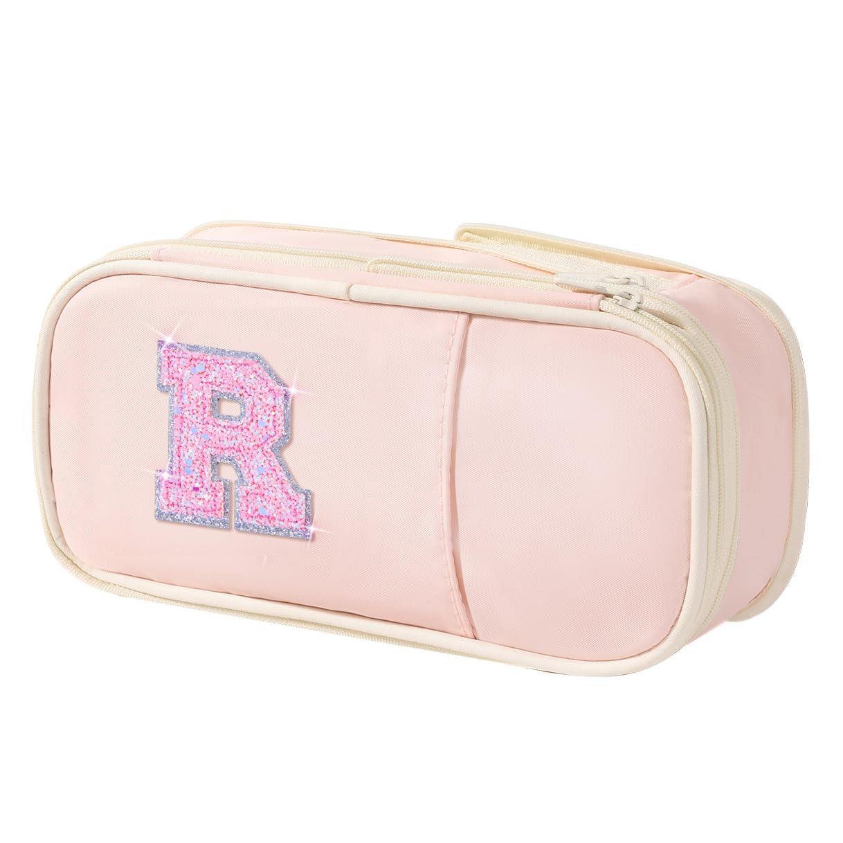 Preppy Pencil Case for School Supplies, Initial Large Pink Pencil Case Organizer with Zipper, Cute Pencil Bag Holder for Office, Ideal Birthday Gift for Kids,8,9,10 Years Old Girls, Adults--Pink R — image 1