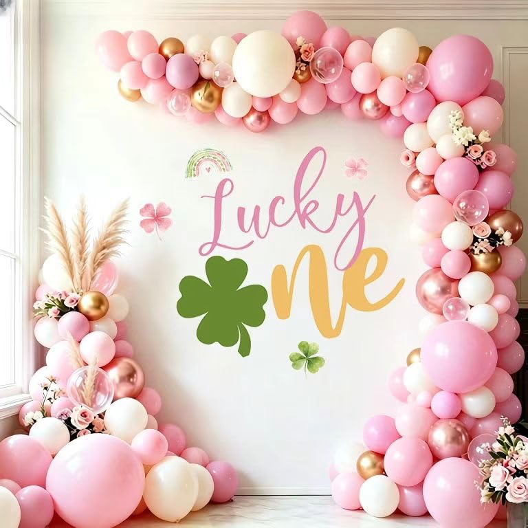 Lucky One Sign Decal Sticker Banner for Balloons Arch Backdrop - Lucky One Birthday Party Decorations for Girl Rainbow Themed First Birthday Party Decorations Banner Decal for Girl Boy (Not Balloon)