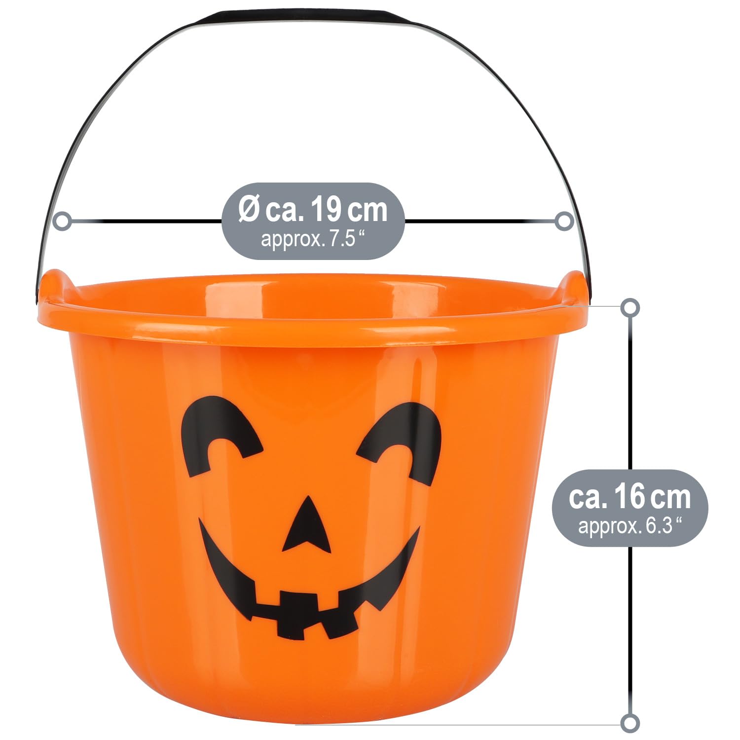 com-four® 4X Halloween Kürbis Eimer - Kunststoff-Eimer im Kürbis-Design zum Sammeln von Süßigkeiten - Sammel-Tasche mit Henkel für Halloween