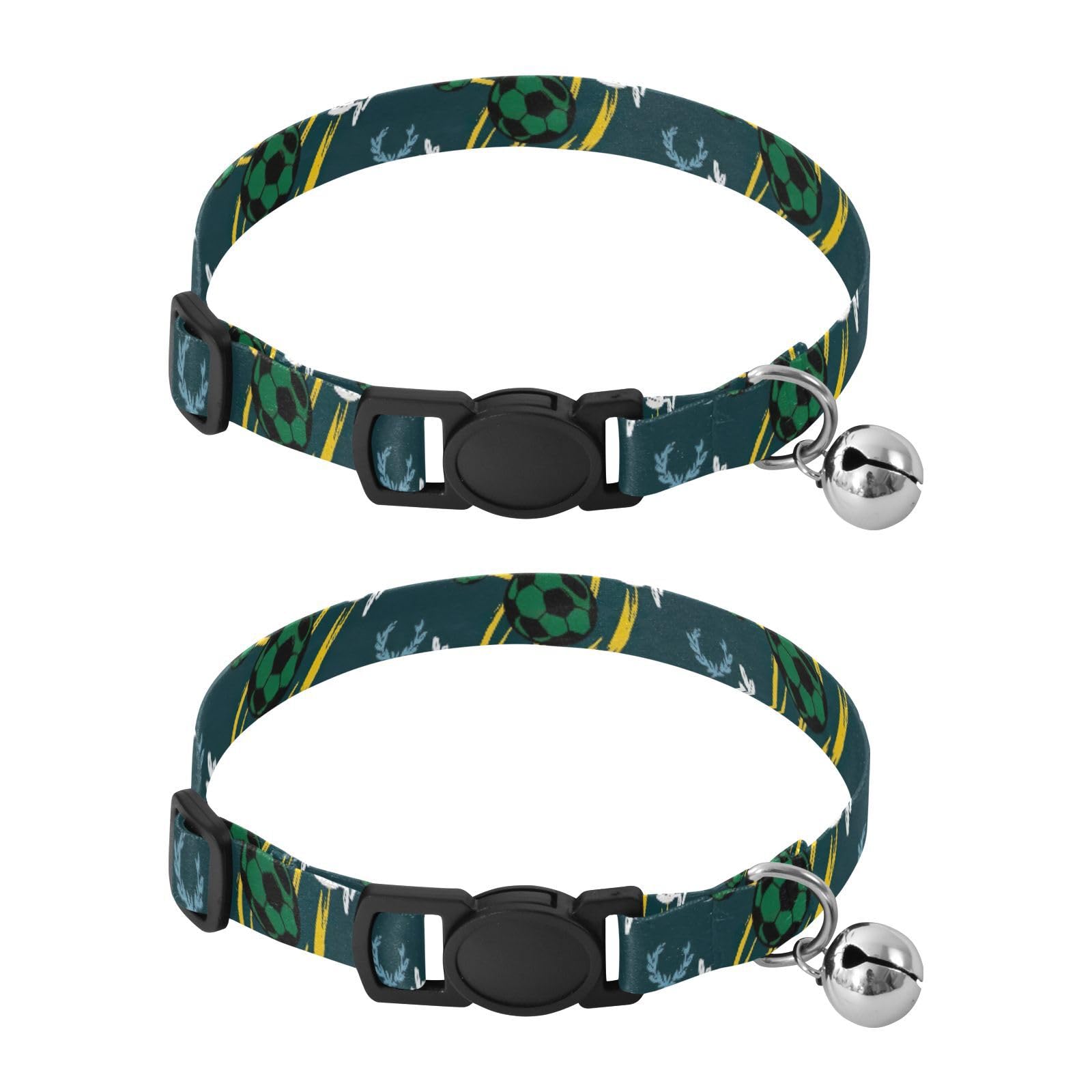 Green Black Soccer Adjustable Buckle Kitten Collars 2 Pack Adjustable Pet Collar