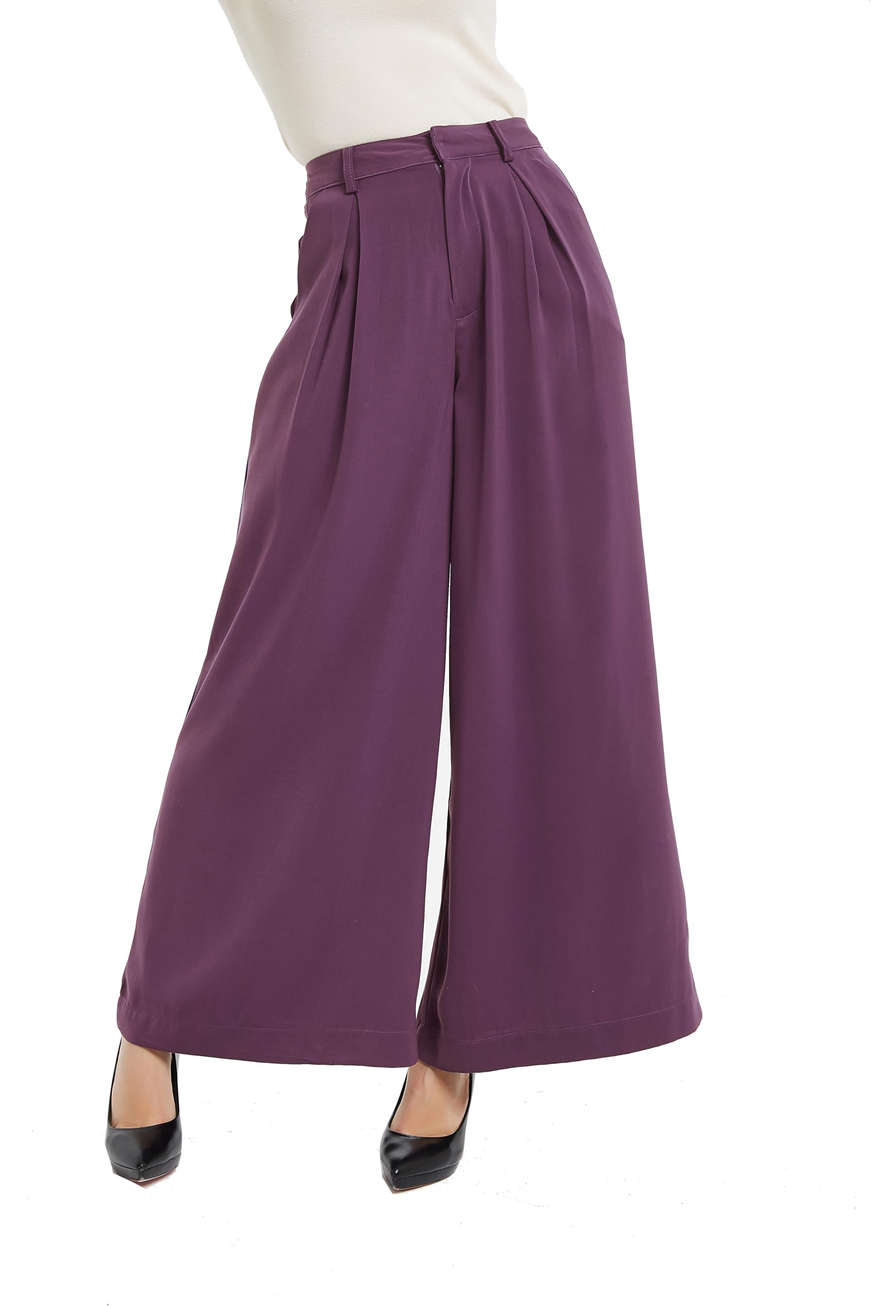 Tronjori Women High Waist Casual Wide Leg Long Palazzo Pants Trousers Regular Size