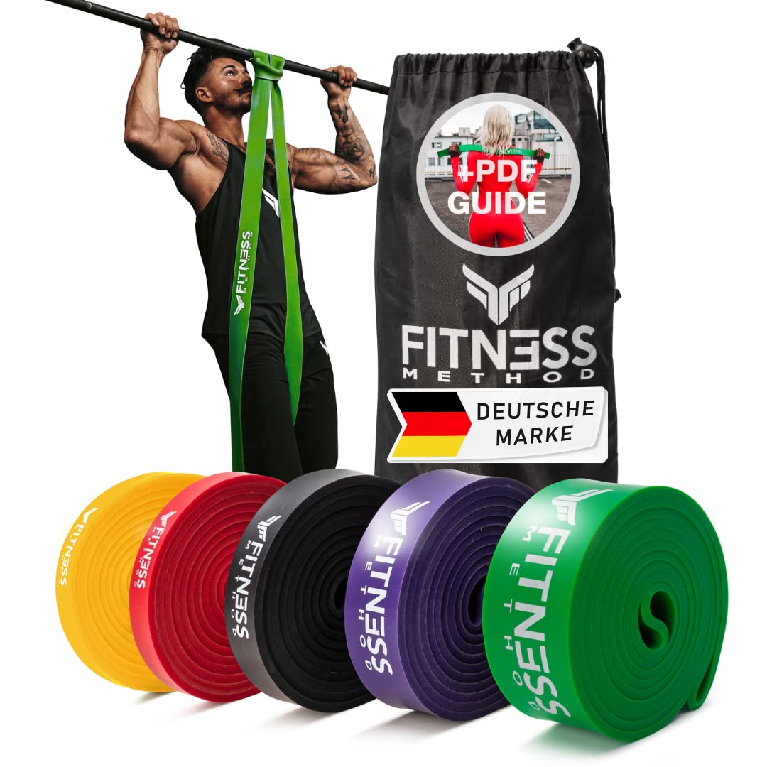 Fitness Method® Resistance Bands - Innovative Widerstandsbänder Set/Einzeln inkl. Tasche + Übungsanleitung-Krafttraining und Home Gym-Pull up Band