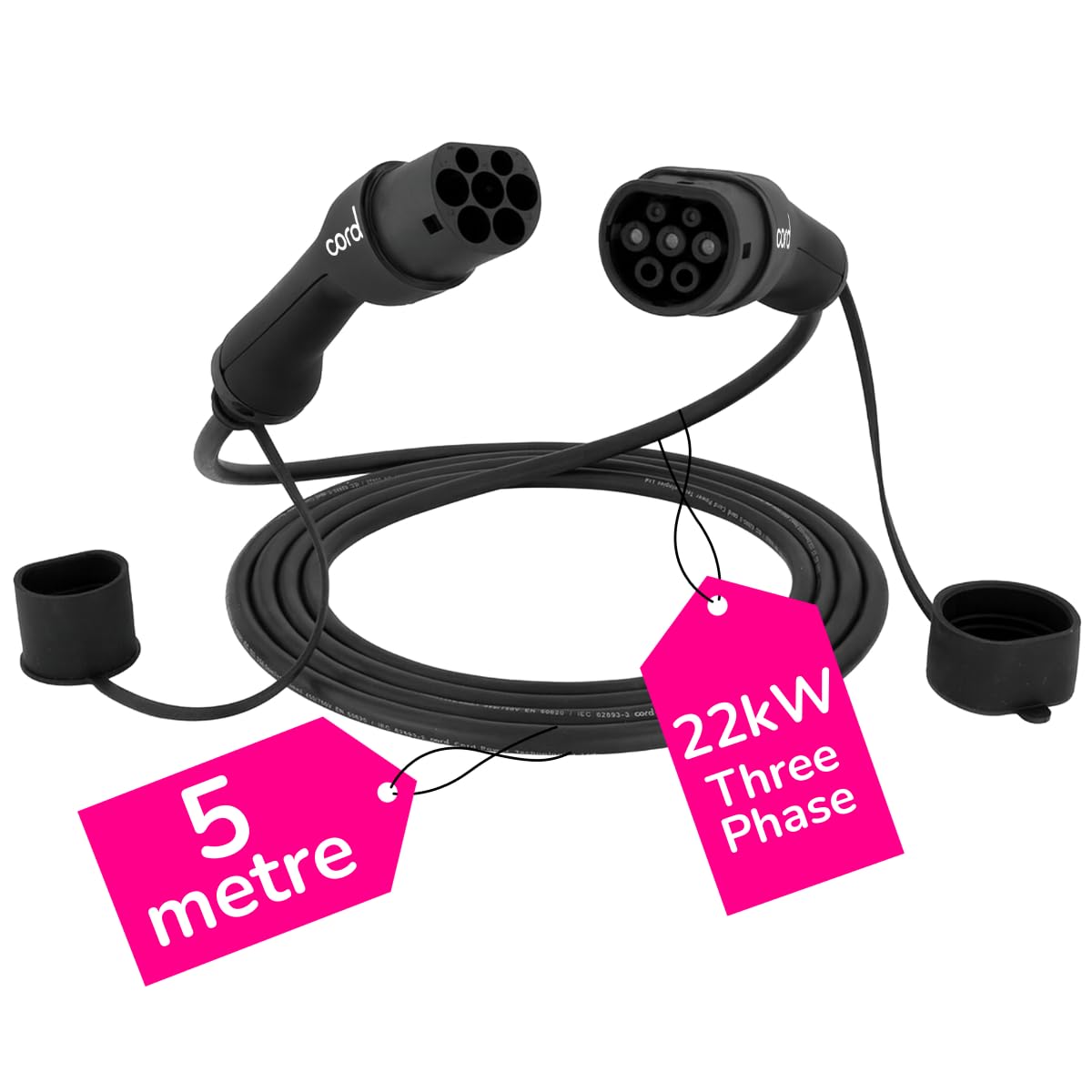 CRDCBL05M22KW EV Charging Cable Coiled 5m Type 2 32 Amp 22kW 3 Phase By Cord