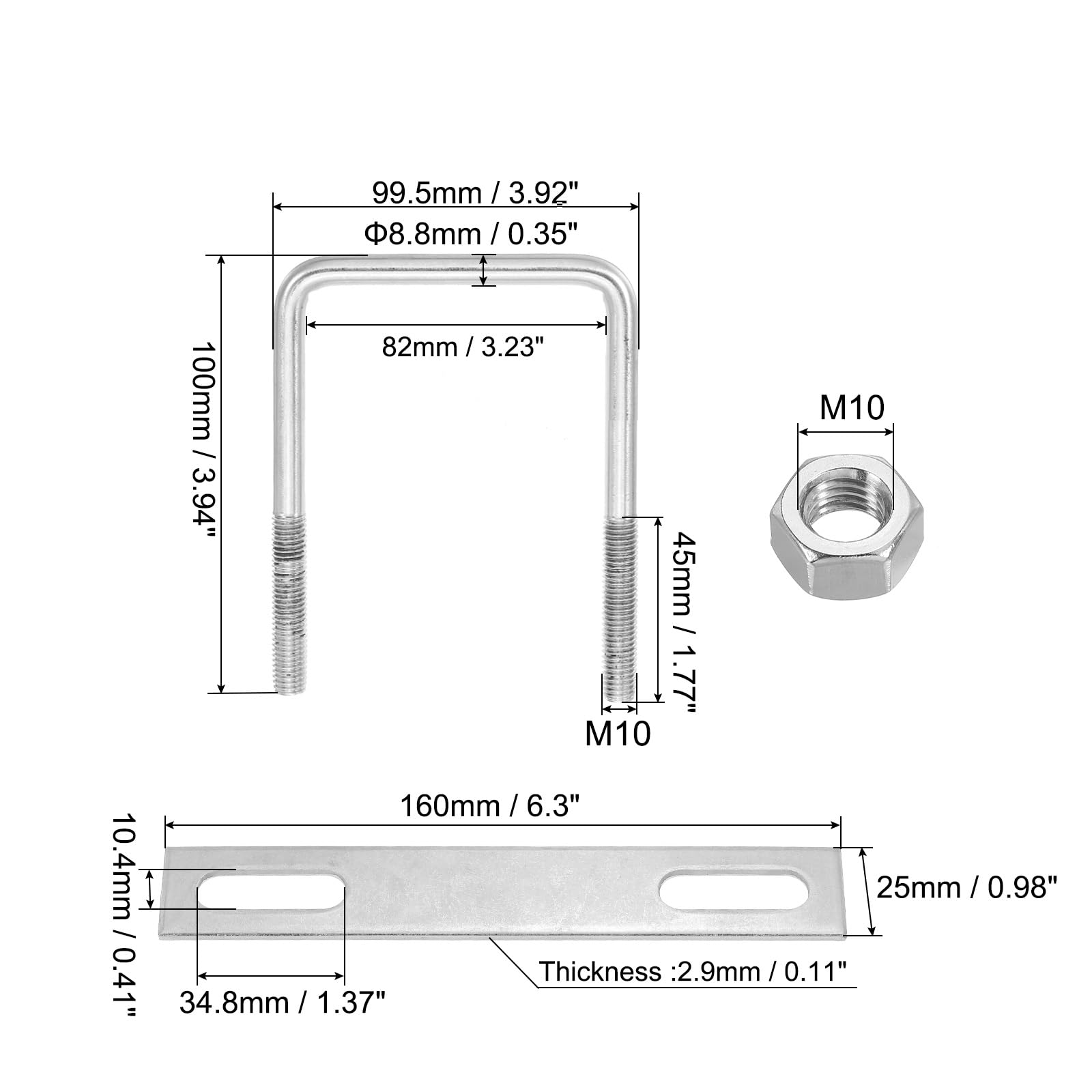 PATIKIL M10x80x100mm Square U-Bolts Kit - Image 2