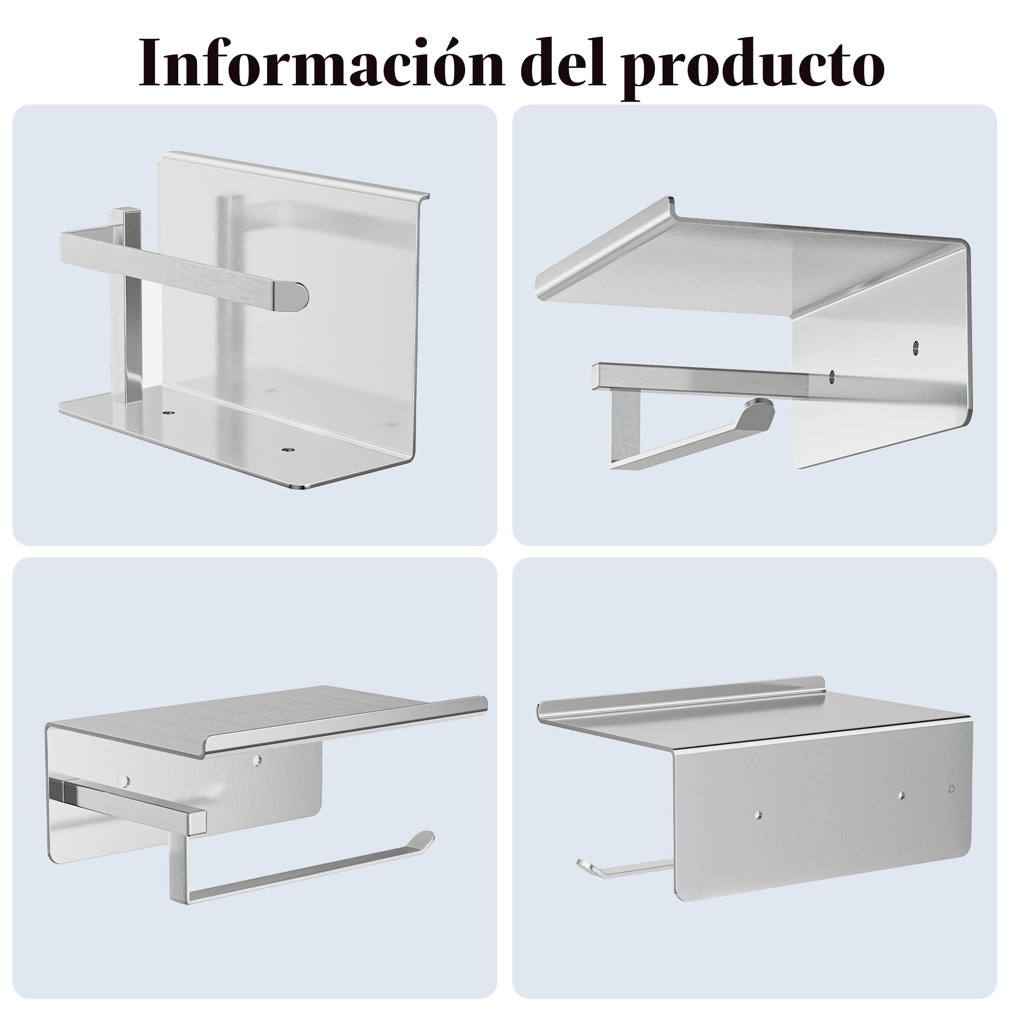 susswiff Soporte para papel higiénico con estante cromado – Soporte para rollos de papel higiénico, autoadhesivo, sin taladrar, soporte de papel higiénico para baño, acero inoxidable, plateado