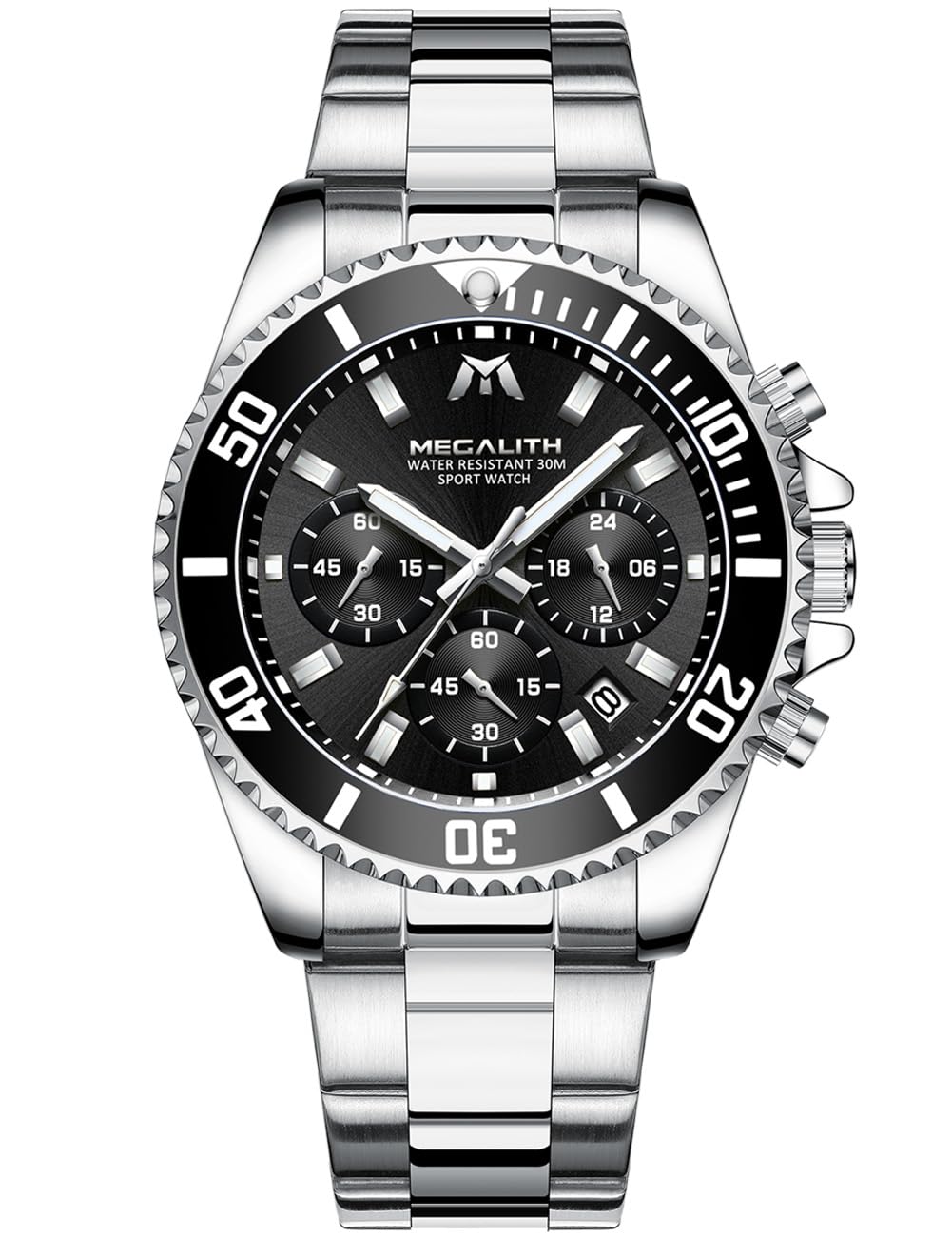MEGALITH Relojes Hombre Acero Inoxidable Relojes Grande de Pulsera Cronógrafo Impermeable Elegante Reloj Analógico Hombre Diseñador Luminosa Fecha, Regalos para Hombres