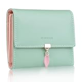 RFID Wallets for Women&comma; Leaf Card Holder Trifold Ladies Wallets Coins Zipper Pocket with ID Window Green