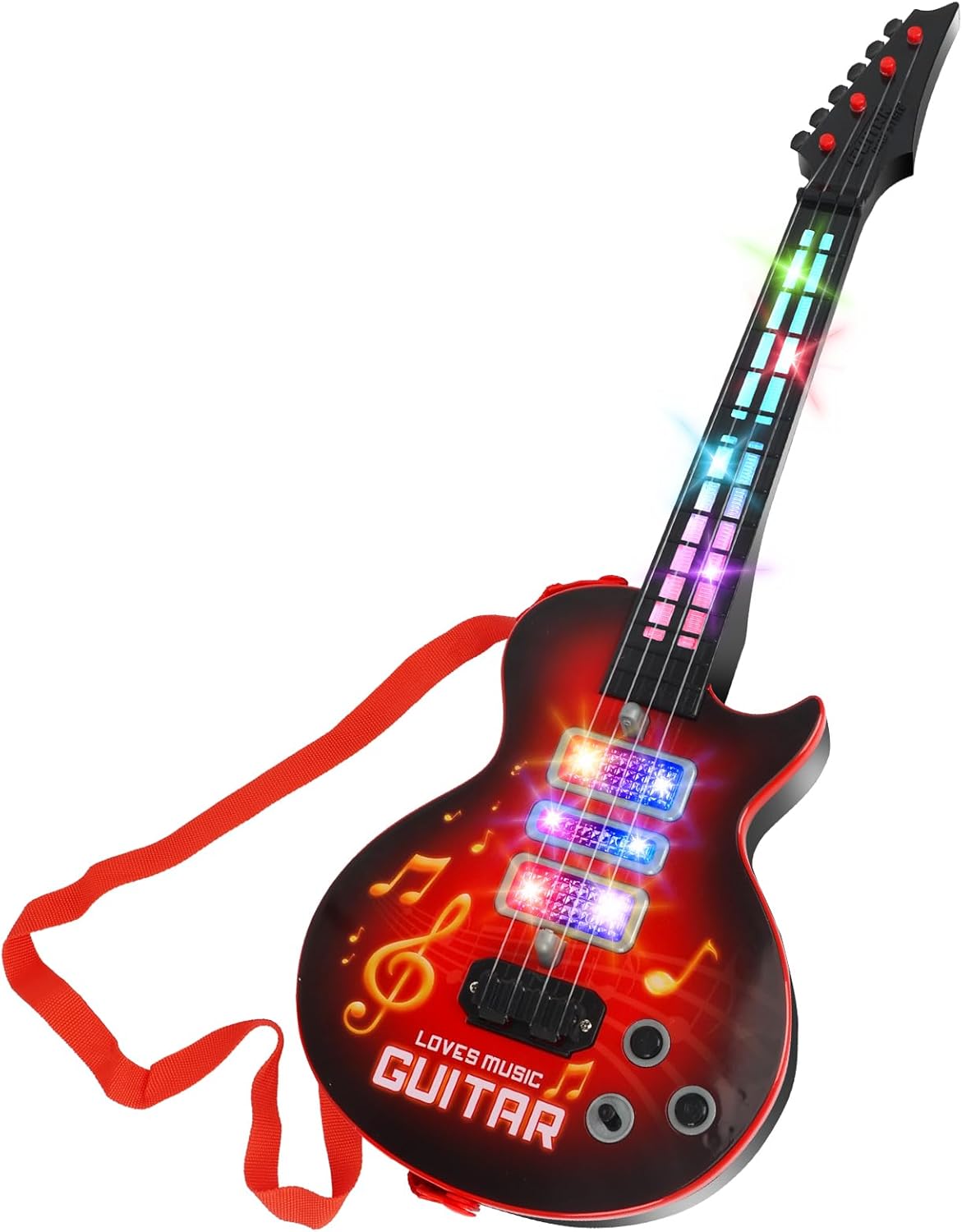 Kids Guitar Toy for 3 Year Old Boy Gift 21 Inches Electric Guitars with 4 Strings for Toddlers Light Up Music Toys for Boys Girls Gifts Ages 3 4 5 (Red) NOT TESTED