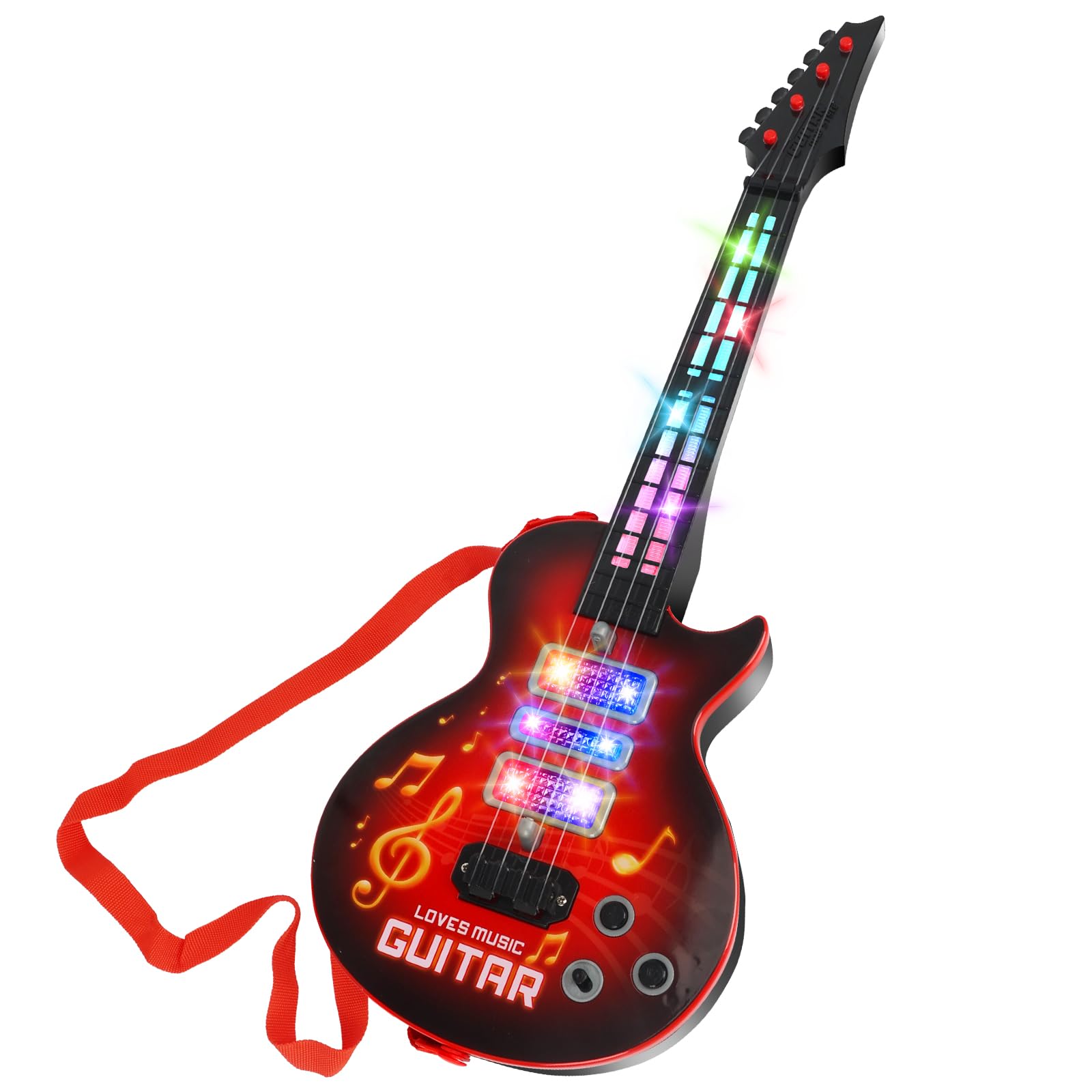 Kids Guitar Toy for 3 Year Old Boy Gift 21 Inches Electric Guitars with 4 Strings for Toddlers Light Up Music Toys for Boys Girls Gifts Ages 3 4 5 (Red)-picture-32