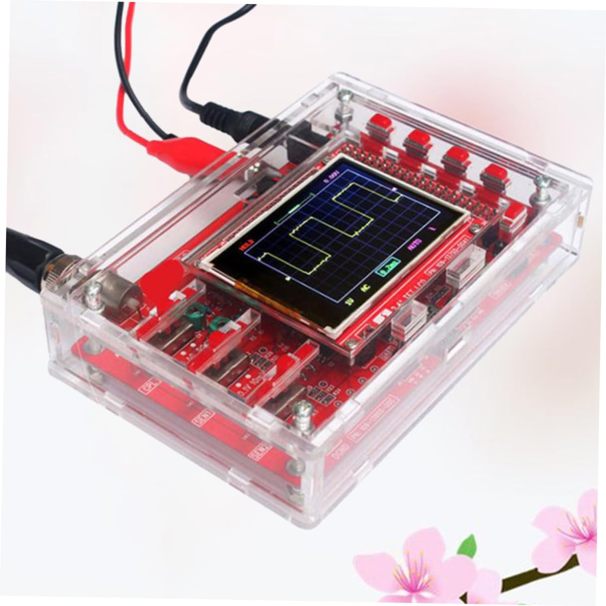 Kit Oscilloscopio Digitale 2.4 Pollici Tft Fai-da-te Custodia Acrilica Rossa, Funzione di Ritardo Negativo e Compatibile Scheda di Sviluppo Arm