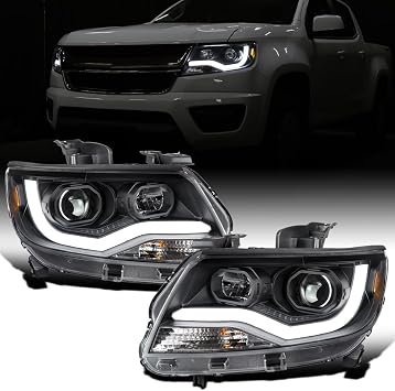 Ronnin - Fits 2015-2022 Chevy Colorado Upgraded Replacement Halogen Projector Headlights LED Tube Driving Lights Assembly Pair | Black