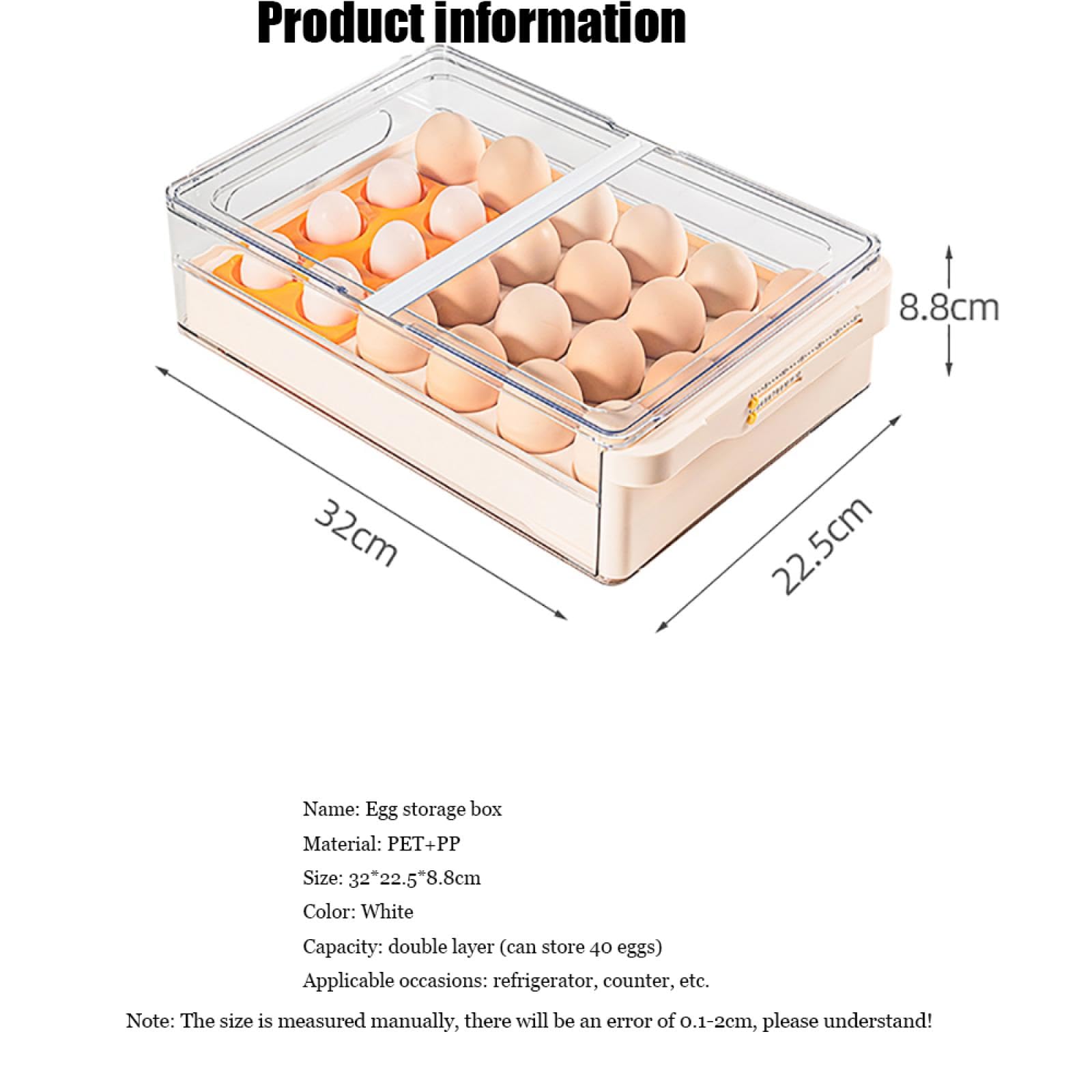 Caja de Almacenamiento de Huevos de Doble Capa,Soporte para Huevos para refrigerador,Almacenamiento de Huevos para encimera,Organizador de Huevos,Dispensador de Huevos para refrigerador