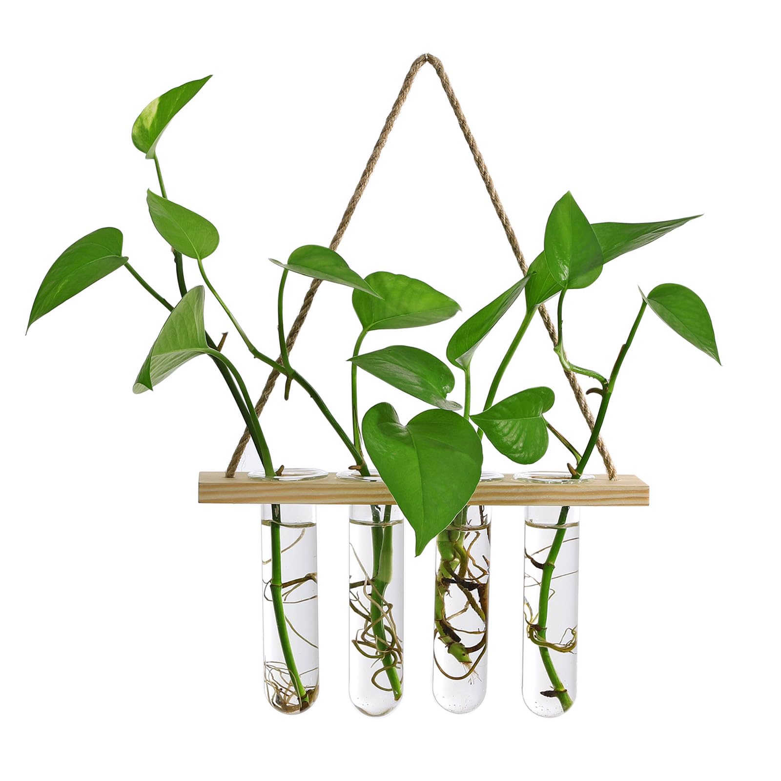 Glass Propagation Tubes, Wall Mounted Plant Propagation Station with 4 Test Tubes, Hanging Glass Hydroponic Planter, Hydroponic Plants Terrarium with Wooden Frame 4 Test Tubes Vase for Cuttings(Khaki) — image 1