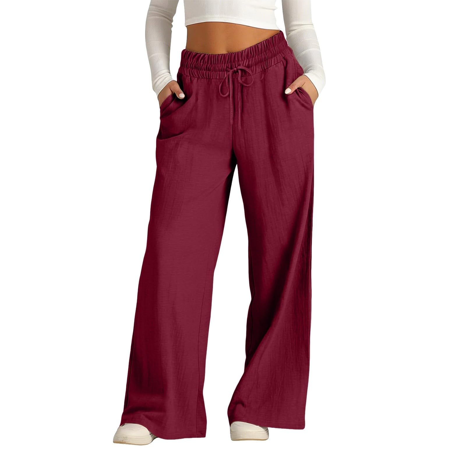 Pantaloni Donna Estivi in Lino Puro Larghi a Zampa Eleganti Casual con Vita Elastica Pantaloni Palazzo Leggeri Baggy e Comodi Ideali per Mare Ufficio e Tempo Libero Moda Casual Primavera Estate