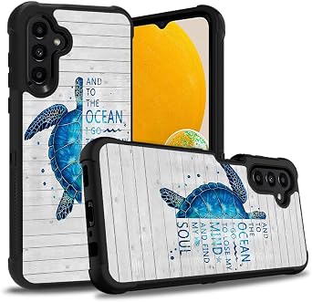 for Samsung Galaxy S23 FE Case, Funny Words with Blue Sea Turtle on Rustic Wooden Board Heavy Duty 3 in 1 Hybrid Hard PC & Soft Silicone Shockproof Protective Case for S23 FE 5G 2023