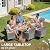 Devoko Dining 7 PCS Furniture, Patio Conversation Set with Acacia Wood Table Top, Outdoor, Beige Cushion and Grey Rattan