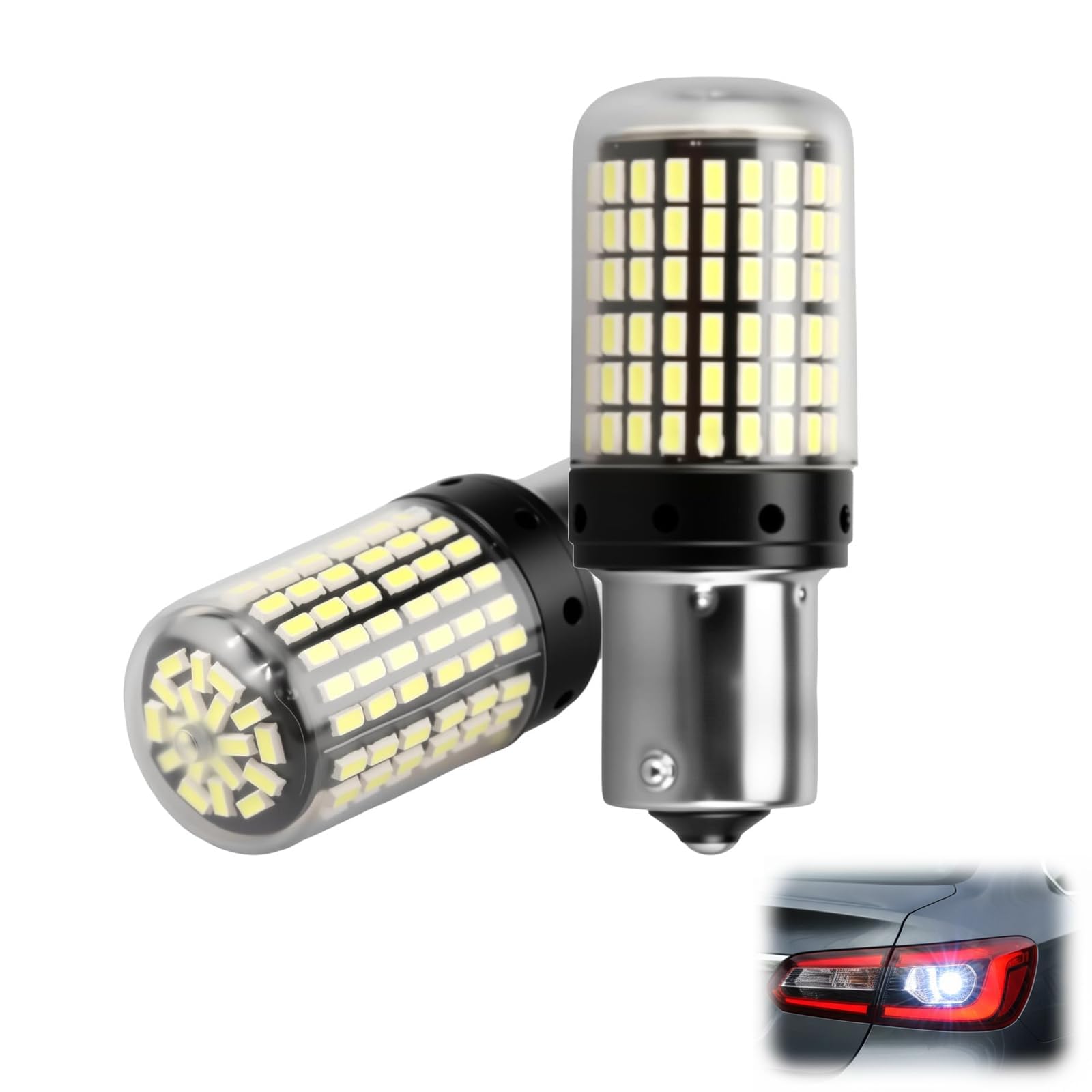 LED Bulb with CANBUS Error Free, 2Pcs BAU15S PY21W 1156 Bulbs, Super Bright White 6500K, 3014 SMD Chips for Car Turn Signal Lights, Backup, Reverse, Parking, Tail, Brake Indicator